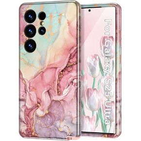 Btscase for Samsung Galaxy S25 Ultra Case, [Military Grade Drop Tested] Marble Pattern Design Slim Rugged Shockproof Women Girls Men Protective Anti-Scratch Cover, All Rose Gold