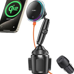 A2C for Qi2 Cup Holder Charger 15W Wireless MagSafe Car Mount with Semiconductor Cooler Fast Charging Fits for iPhone 16 15 14 13 12 Series, for Magnetic iPhone Car Accessories