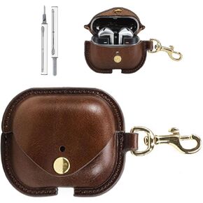 for Samsung Galaxy Buds 3 Pro/Galaxy Buds 3 Case Leather, Personalized Cowhide Leather Vintage Case,Shockproof Portable with Keychain,Charging Case Cover for Galaxy Buds 3 Pro/Galaxy Buds 3(Brown)