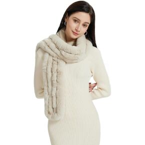 Fur Story Women's Rex Rabbit Fur Winter Scarf Knitted Chunky Fashion Ladies Scarves Silver Black Brown