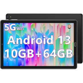 GOODTEL 2025 Tablet 10-inch 10GB RAM 64GB ROM 1TB TF, Android 13, WiFi 5G/2.4G, Bluetooth 5.0, GMS, Widget, Split-Screen Function, AGPS, OTG, Type-C, 3.5mm AUX, 6000mAh, 8+5MP, Black
