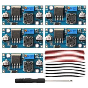 5 Pack LM2596 LM2596S DC-DC Buck Converter Step Down Module, Adjustable Voltage Regulator 3.0-40V Input to 1.5-35V Output Power Supply Module with Wires and Screwdriver