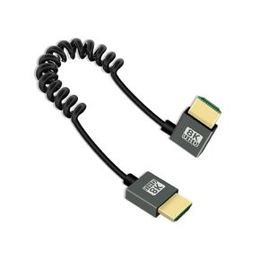 8K Left Angle HDMI Coiled Cable 3FT,90 Degree Short HDMI to HDMI Cable, Spring Spiral HDMI 2.1 Cable 8K@60Hz,48Gbps,for Camera/TV/Capture Cards/Tablet