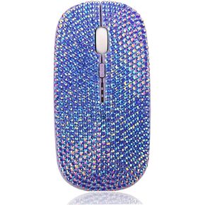 Sparkly Rhinestone Wireless Mouse, 700mAh Rechargeale & Noiseless, Ultra Slim USB 2.4G PC Computer Laptop Cordless Mice, 1600 DPI for Office Windows Mac Linux MacBook - AB Blue