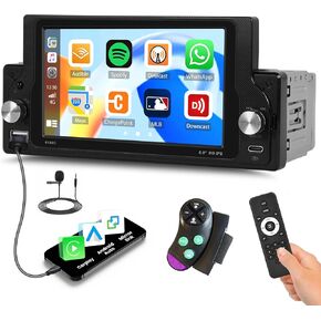 SIXWIN Single Din Car Stereo 6 Inch Touch Screen Car Radio with Carplay Android Auto Mirror Link Steering Wheel Control Bluetooth FM Radio Car MP5 Player with Remote Control MIC USB Type-C Fast Charge