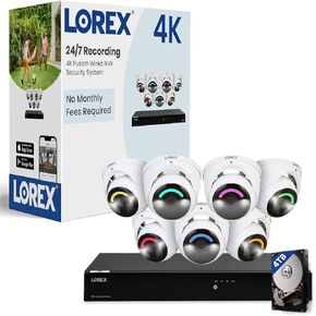 Lorex Fusion 4K Security Camera System with 4TB NVR - 16 Channel PoE (Wired & WiFi) w/ 7 Dome IP Cameras - Smart Security Lighting & Motion Detection, Active Deterrence, Color Night Vision