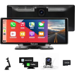 Carplay Screen for Car, 9.3" Touchscreen with 4K Dash Cam & 1080P Backup Camera, Portable Wireless Car Stereo, Support Apple CarPlay, Android Auto, Bluetooth, Voice Control, GPS Navigation