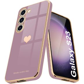 Teageo for Samsung Galaxy S23 Case for Women Girl Cute Love-Heart Luxury Bling Soft Back Cover Raised Full Camera Protection Bumper Silicone Shockproof Phone Case for Galaxy S23 5G, Lavender
