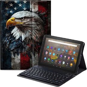 Keyboard Case for Amazon Fire HD 10 Tablet (13th/11th Generation,2023/2021 Release) 10.1", PU Leather Stand Cover with Detachable Bluetooth Keyboard, Cow Sunflower
