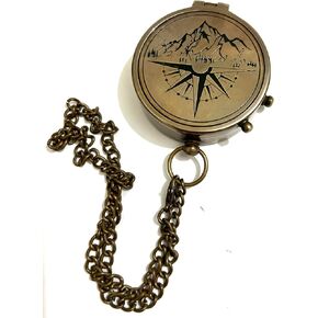 Antique Brass Compass with Detachable Chain & Carrying Case – Vintage Nautical Navigation Tool for Outdoor Hiking, Survival, and Travel – Gift for Collectors and Adventurers