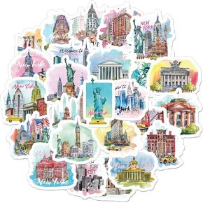 200 Pcs Watercolor New York Travel Stickers Gouache Style Welcome to New York Stickers Travel Souvenir Gifts NYC Themed Gifts for Laptop Scrapbooking Journals Suitcase