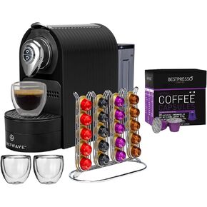 ChefWave Espresso Machine Compatible with Nespresso Capsules (Black) Bundle with 20-Count Intenso Dark Roast Coffee Capsules and Capsule Holder (2 Items)