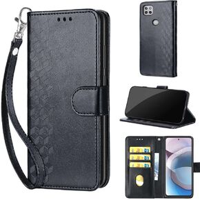 Designed for Motorola One 5G Ace Case Wallet,Women Flip Folio Cover with Embossed PU Leather Stand Credit Card Holders Slots Wrist Strap Phone Case for Motorola One 5G UW Ace(Black Cube)