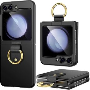 Lanhiem for Samsung Galaxy Z Flip 5 Case, [Ring Holder] Hard Protective Heavy Duty Case Full Body Shockproof Phone Ultra Thin Cover for Samsung Galaxy Z Flip 5 - Black