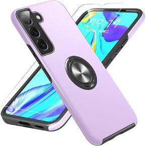 Gritup for Samsung Galaxy S22 Case with HD Screen Protector, [Military Grade] Shockproof Protection Case with 360° Magnetic Ring Holder Kickstand Phone Case for Samsung S22,Purple