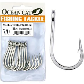 OCEAN CAT Classic Fishing Hook Stainless Steel Barbed Offset Point Octopus Circle Fishing Hooks Trolling Hooks Fishing Tackle for Saltwater and Freshwater Fishing