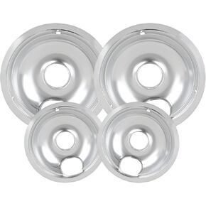 4 Pack Chrome Drip Pans, Compatible with Whirpool Kenmore Frigirate Stove Top Drip Bowls. Include 2 Pcs 6'' Range Replacement Drip Pans and 2 Pcs 8 '' Cooktop Drip Pans