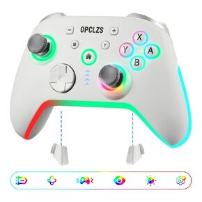 opclzs Nintendo Switch Controller,Wireless Switch Controller with Headphone Jack for Nintendo Switch/Lite/OLED/iOS/PC/Android,Switch Pro Controller Wireless with RGB Lighting/Hall Triggers,Xbox One Controller (Dark-White)
