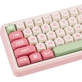 PBT Keycaps, 130 Keys Double Shot Keycap Set MOA Profile Keycap Green Pink Keycaps for ASIN Layout Cherry Gateron MX Switches Mechanical Keyboard
