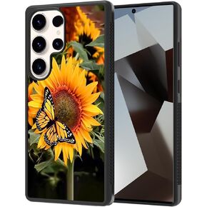 KANGHAR Compatible with Samsung Galaxy S25 Case Sunflower Butterfly Anti-Slip Drop Protection with Soft TPU Bumper Shockproof Protective Phone Cover for Women Girls