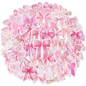 100pcs Pink Coquette Bows Stickers Vinyl Aesthetic Bow Stickers for Scrapbooking Bow Decor for Water Bottle Laptop Phone Journal, Cute Pink Stickers, Pink Coquette Stickers（Non-Repetitive）