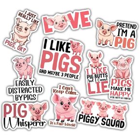 (10pcs) Pig Stickers Pig Lover Decals Cute Pig Lover Farm Animal Lover Famer Funny Gifts Multiple Different Design, Waterproof, UV- Resistant, Suitable for Tumbler, Laptop, Car, Truck