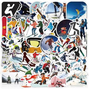 50PCS Skiing Stickers Extreme Sports Winter Skiing Sports Waterproof Vinyl Stickers for Helmet Snowboard Water Bottles Bicycle Laptop Refrigerator Luggage Computer Mobile Phone Bike Decals