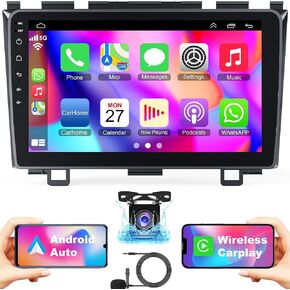 Car Stereo Radio for Honda CRV 2007-2011, Android 12.0 (4G RAM 64G ROM) 9 Inch 5G WiFi CRV Radio Support Carplay/Android Auto,GPS Navigation with Bluetooth,Backup Camera 1080P,SWC/FM Radio