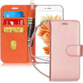 FYY Case for iPhone 6 Plus/6s Plus, PU Leather Wallet Phone Case with Card Holder Flip Protective Cover [Kickstand Feature] [Wrist Strap] for Apple iPhone 6 Plus/6s Plus 5.5" Rose Gold