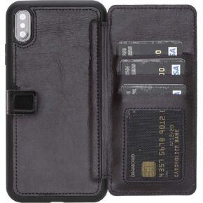 Venito Verona Leather Phone Case Compatible with iPhone Xs Max (6.5 inch) - RFID Blocking Snap-On Flip Back Cover Slim Phone Wallet Case - Rustic Black