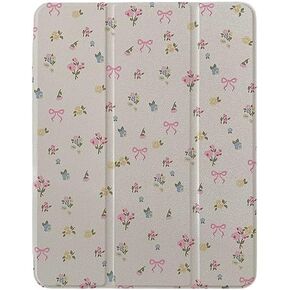 Triple Adjustable Kickstand Hard Folio Case for Apple iPad 10 10th Gen 10.9 inch 2022 Model Tablet Cream White Pink Bow Flowers Floral Refreshing Chic Delicate Cute Lovely Cartoon Girls Kids