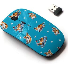 2.4G Wireless Mouse with Cute Pattern Design for All Laptops and Desktops with Nano Receiver - Welsh Corgi Skater