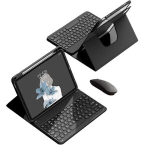 Keyboard case for iPad Pro11 inch 4th 3rd 2nd Gen /Air4 2020 Air5 2022 10.9''，with Mouse 360° Rotating Kickstand Magnetic Detachable BT Keyboard Clear Back Cover (Black（Round Key ）)