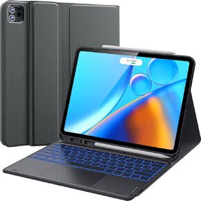 CHESONA for iPad Pro 12.9 Inch Case with Keyboard, Detachable Bluetooth Keyboard with 7-Color Backlight, Touchpad and Pencil Holder, for iPad Pro 12.9" (Grey)