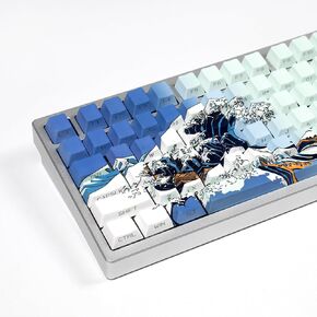 Sumgsn Shine Through Keycaps-PBT Blue Side Printed Keycap, 128 Keys Cherry Profile Double Shot Keycap, Wave of Kanagawa Custom Keycap Set for Mechanical Keyboard 60% 75% 100%(Blue)