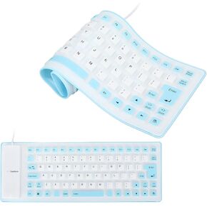 Silicone Keyboard, Foldable Flexible Keyboard USB Wired Gaming Keyboard, 85 Keys, Fully Sealed Design, Roll-up Silent Soft Keyboard, Waterproof, for PC Notebook Laptop(Blue)