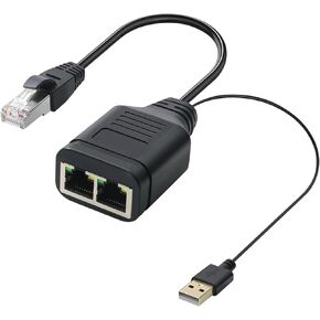 Duttek RJ45 Splitter Cable 0.65Ft, 100Mbps RJ45 1 in 2 Y Splitter Cable, RJ45 Network Male to Dual Female Ethernet Adapter Cable with Power USB2.0 Cable 40cm for Cat7/6/5.(Simultaneously Internet)