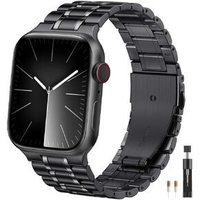 Compatible with Metal Apple Watch Bands for Men 46mm 45mm 49mm 44mm 42mm 41mm 40mm 38mm, Stainless Steel Strap for iWatch Bands for Men Series 10 9 8 7 6 5 SE Ultra 2 Black/Silver/Gold
