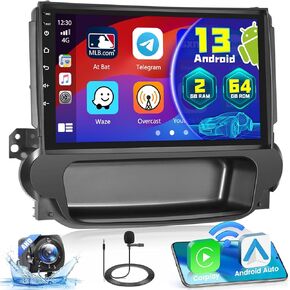 [2+64G] Hikity Android 13 Car Stereo for Chevrolet Chevy Malibu Radio 2011-2014 with Wireless Carplay Android Auto, 9 Inch Touch Screen GPS Bluetooth WiFi FM RDS EQ Mirror Link Backup Camera Mic