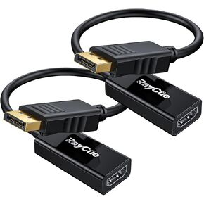 RayCue 4K DisplayPort to HDMI Adapter Cable 2 Pack, Display Port to HDMI Converter Cable Male to Female Port Compatible with PC, Monitor, Projector, HDTV
