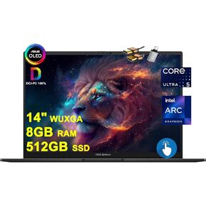 ASUS Zenbook 14 OLED Business AI PC Laptop 14" WUXGA OLED Touchscreen (550nits 100% DCI-P3 Glossy) Intel 14-core Ultra 5 125H 8GB RAM 512GB SSD Backlit Thunderbolt Harman/kardon Win11 w/ICAP Accessory