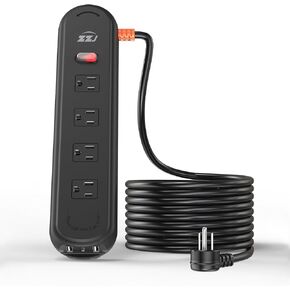 Outdoor Power Strip Weatherproof, 7-in-1 Surge Protector with 4 Wide Outlets 2USB A and 1USB C,1875W/15A, 10FT Flat Plug Multi-Plug Outdoor Extension Cord for Indoor Outdoor, UL FCC Listed