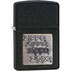 Zippo Brass Emblem Pocket Lighter, Black Crackle, One Size
