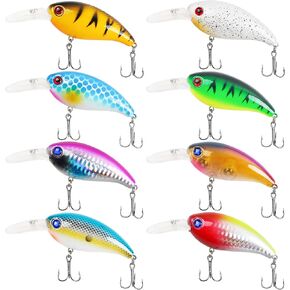 OROOTL Crankbait Bass Fishing Lures, 8pcs Crank Baits for Bass Fishing Deep Diving Crankbaits Kit Artificial Hard Swimbaits for Bass Trout Freshwater Saltwater