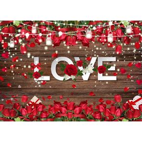 LTLYH 10x8ft Brown Wood Love Heart Roses Photography Background Love Theme Backdrop for Engagement Wedding Party Decoration Photo Backdrop 206