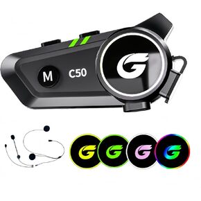 Motorcycle Helmet Bluetooth Headset with Stereo Sound, C50 2-Way 1000M Communication System Intercom Speakers with CVC Noise Cancellation, Music Call Control, IP67 Waterproof for Most Helmets (2 Pack)