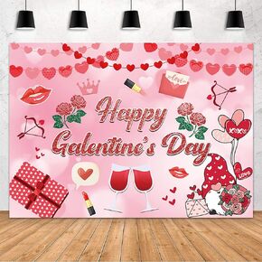 MEHOFOND Happy Galentine's Day Backdrop, Happy Galentine's Day Banner Floral Red Pink Love Hearts Photography Background Galentines Day Party Decorations Supplies Photo Booth Props 7x5ft