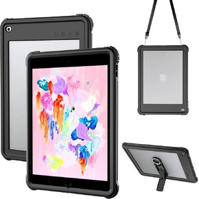 for iPad 5th/6th Case Waterproof with Built-in Screen Protector, Full Body Protection and Stand, Includes Neck Strap - Perfect for 2018/2017 Models