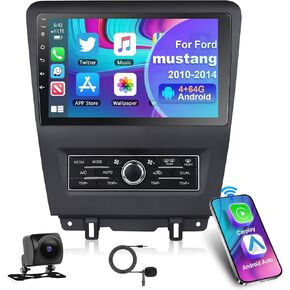 Podofo【Upgrade 4G+64G】 Car Stereo for Ford Mustang Radio 2010 2011 2012 2013 2014 with Carplay Android Auto,10 Inch Touchscreen Car Radio with Bluetooth/GPS/WiFi/SWC/FM&RDS Radio+AHD Backup Camera+MIC