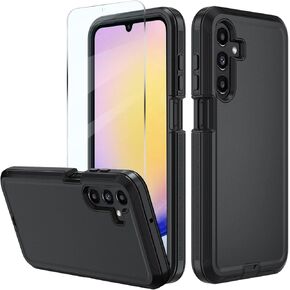 for Samsung Galaxy A16 5G case,A16 5G Heavy Duty case,with A Tempered Glass Screen Protector, [Military Grade Protective ] [Shockproof] [Dropproof] [Dust-Proof] (with Belt Clip-Black)